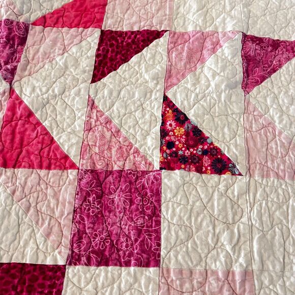 Handmade Girls Baby Kids Quilt Lovey 8 Point Star Yellow Pink Purple 40x41 Clean - Picture 3 of 6